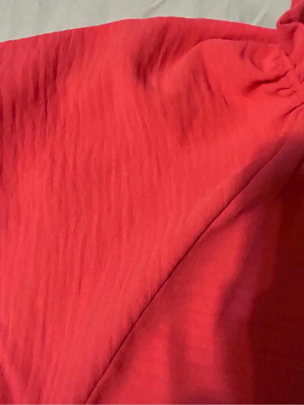 MICHAEL KORS NWOT Bright Coral Ruffle Tie Neck Ladies Cap-Sleeve Blouse Size M.